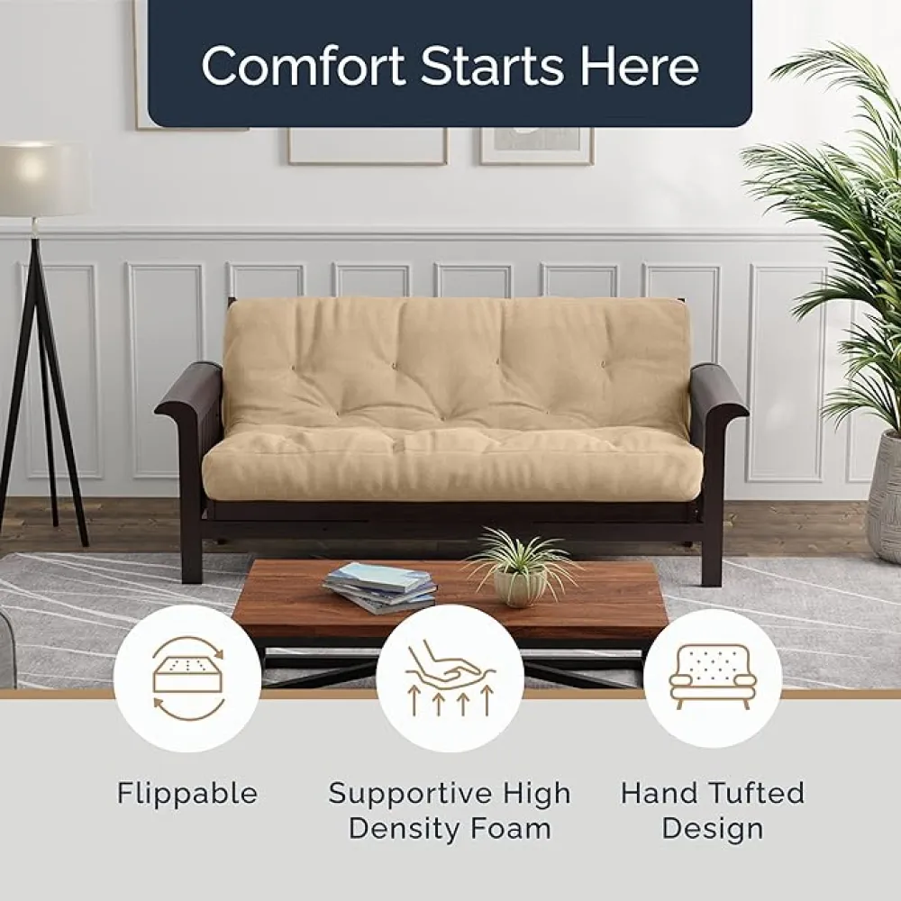 Loosh Home | 8" Queen Size Futon Sofa Bed Memory Foam Mattress - USA Made, Navy, No Frame