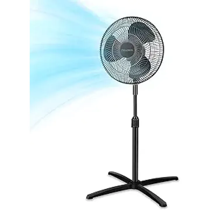 PELONIS 16 inch Pedestal Fan for Bedroom , Oscillating Fan, 3-Speeds, 90° Oscillation, Adjustable Height, Floor Fan, Standing Fan for Living Room, Kitchen, and Home office, Black