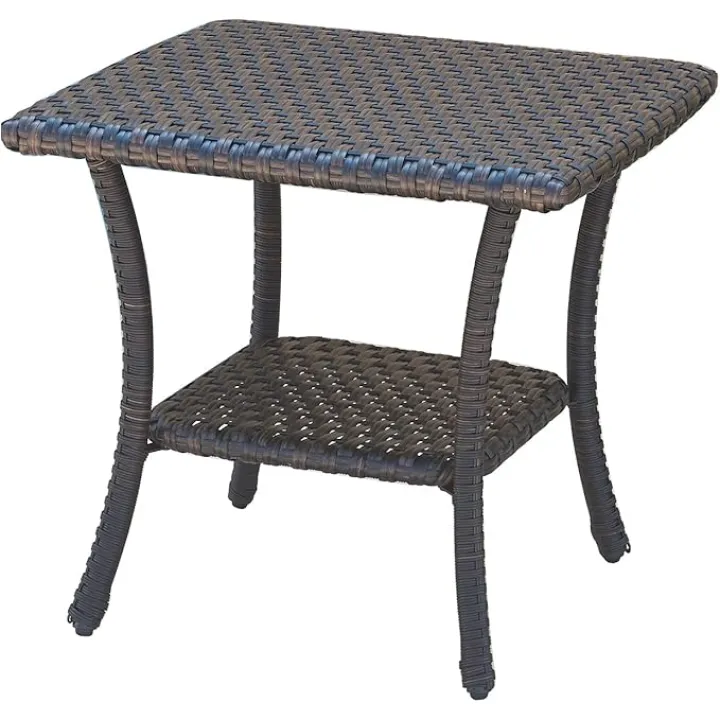 Patio Tables Wicker Coffee Table - Rattan End Table with 2-Tier Storage Shelf Side Table for Outdoor Outside Square Brown