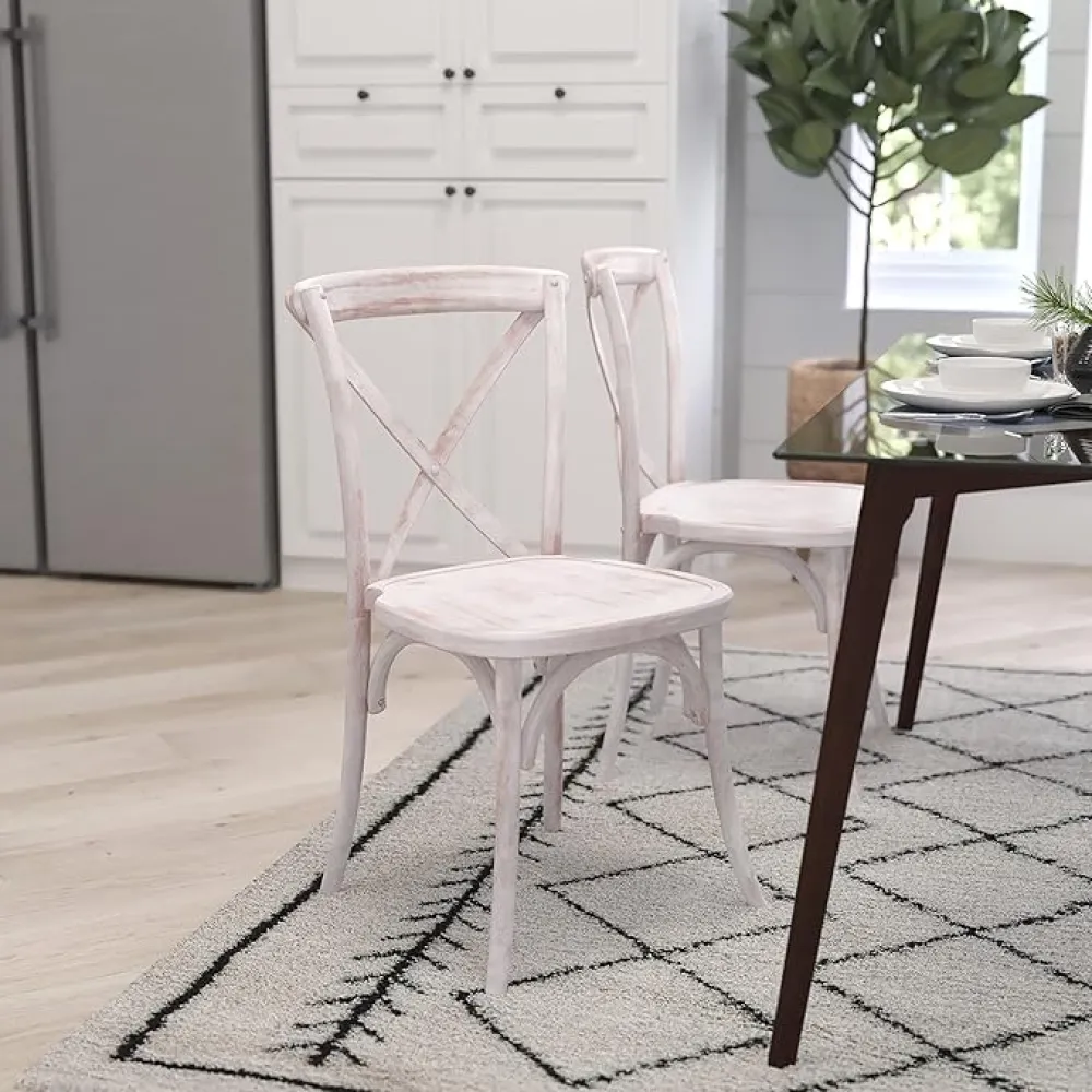 Merrick Lane Bardstown X-Back Bistro Style Wooden Dining Chair for Kitchens and Dining Rooms, High-Back Wood Stackable Kitchen Chair, Lime Wash