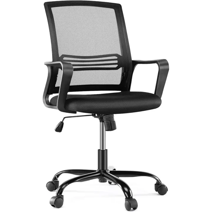 AFO Ergonomic Home Office Desk Chair with Comfortable Lumbar Support, Mid Back, Padded Seat and Armrest, Rocking Mode 360 Degree Swivel Rolling, Breathable Mesh, Adjustable Height, Black