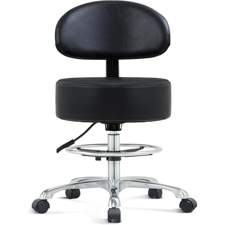 Height Adjustable Rolling Shop Stool with Back Support - Kitchen Stool with Wheels Heavy Duty Stool with Back for Salon,Spa,Massage,Tattoo,Esthetician – Rolling Stool Extra Thick for Extreme Comfort