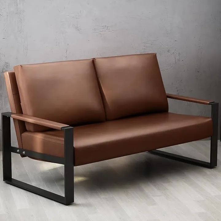 AWQM Faux Leather Couch, Mid-Century Loveseat Sofa,Upholstered Faux Leather Loveseat,Small Couch for Small Spaces,Office,Living Room,Borwn