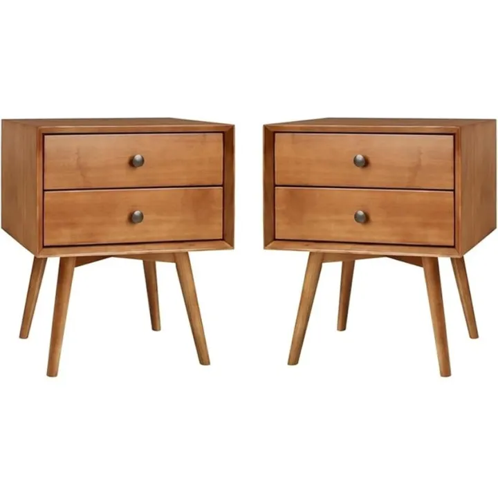 Pemberly Row Modern 2-Piece Solid Wood Bedroom Nightstand Set in Caramel