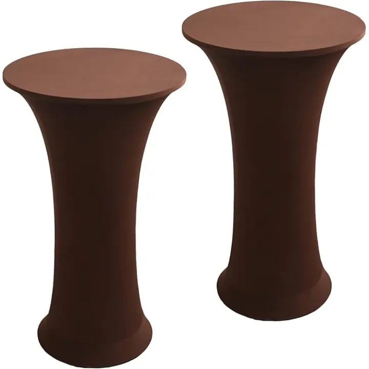 Cocktail Spandex Stretch Round Tablecloth, 2 Pack 24"x43" Fitted Highboy Stretch Table Cover High Top Round Cocktail Tablecloth for Bar Wedding Party Banquet (Brown)