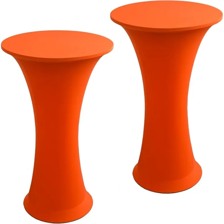 Cocktail Spandex Stretch Round Tablecloth, 2 Pack 24"x43" Fitted Highboy Stretch Table Cover High Top Round Cocktail Tablecloth for Bar Wedding Party Banquet (Orange)