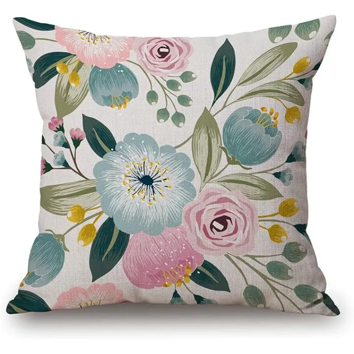 Solekla Farmhouse Decoration Throw Pillow Cover, Vintage Flowers Pillow Cover 18x18 Inch, Colorful Floral Pillowcase Summer Outdoor Cushion Covers for Bed, Living Room, Couch