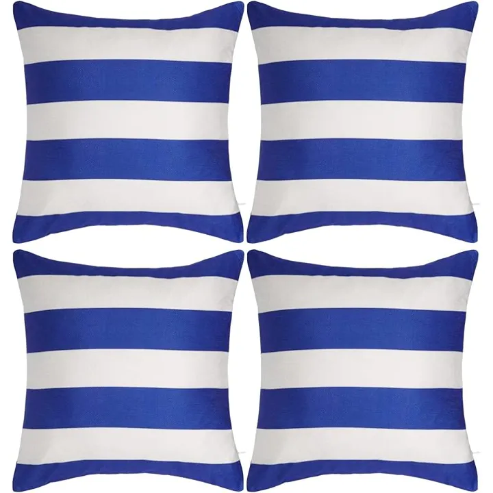 4 Pack Waterproof Pillow Covers Outdoor Throw Pillowcases Decorative Garden Cushion Case for Home Garden Patio Couch Balcony Striped (18 * 18 inch, Blue & White)