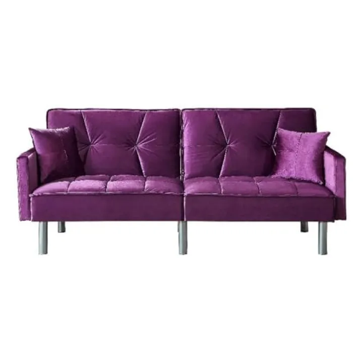 Legend Vansen 75.6" Convertible Modern Wood & Velvet Fabric Sofa Bed in Purple