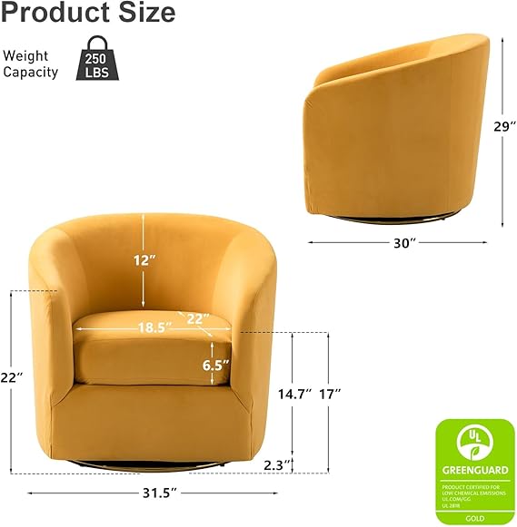 HULALA Home Swivel Accent Chair with Gold Metal Base, Set of 2 Contemporary Velvet Curved Swivel Barrel Chair, Upholstered Club Armchair, Leisure Single Sofa for Living Room, Nursery, Bedroom(Black)