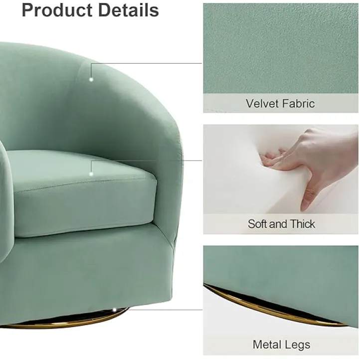 HULALA Home Swivel Accent Chair with Gold Metal Base, Contemporary Velvet Curved Swivel Barrel Chair, Upholstered Club Armchair, Leisure Single Sofa for Living Room, Nursery, Bedroom(TAN)