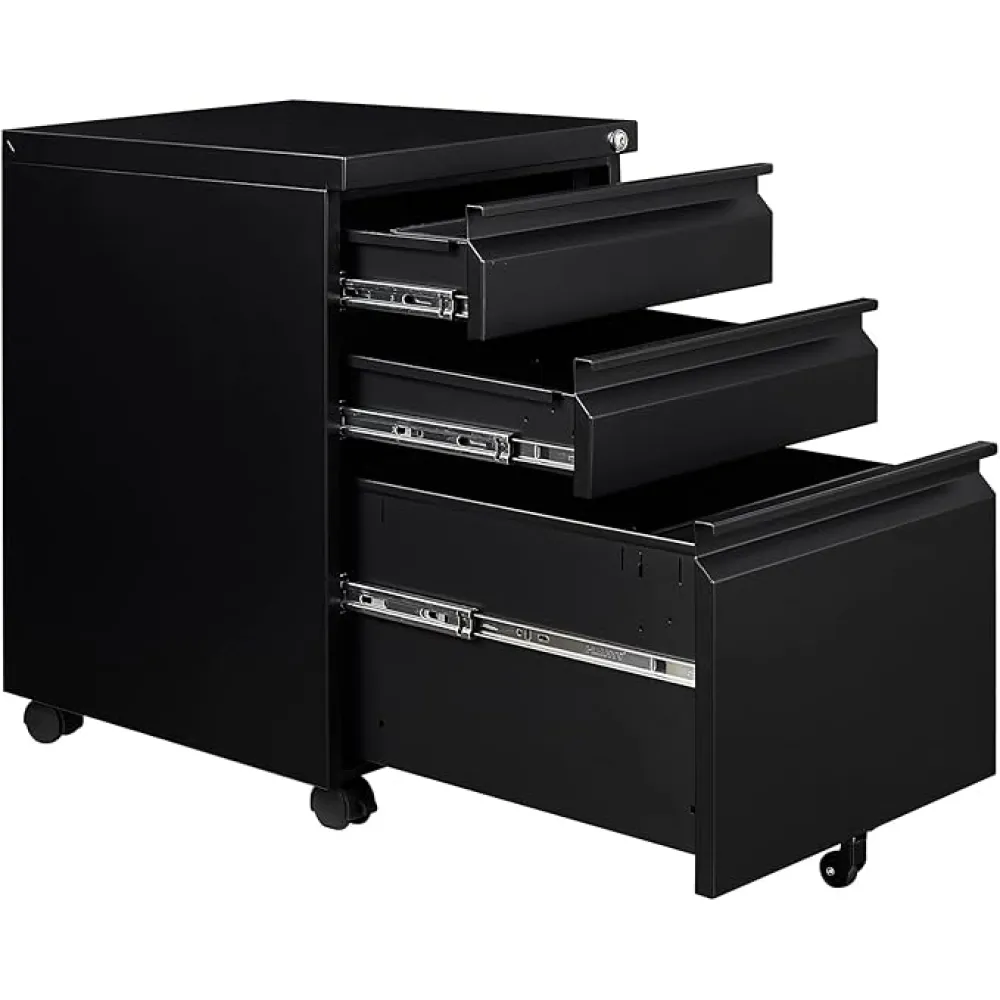 FLEXISPOT 3-Drawer Mobile File Cabinet for Home Office - Under Desk Storage, Locking Keys, Organizer for Legal/Letter/A4 Files, Black
