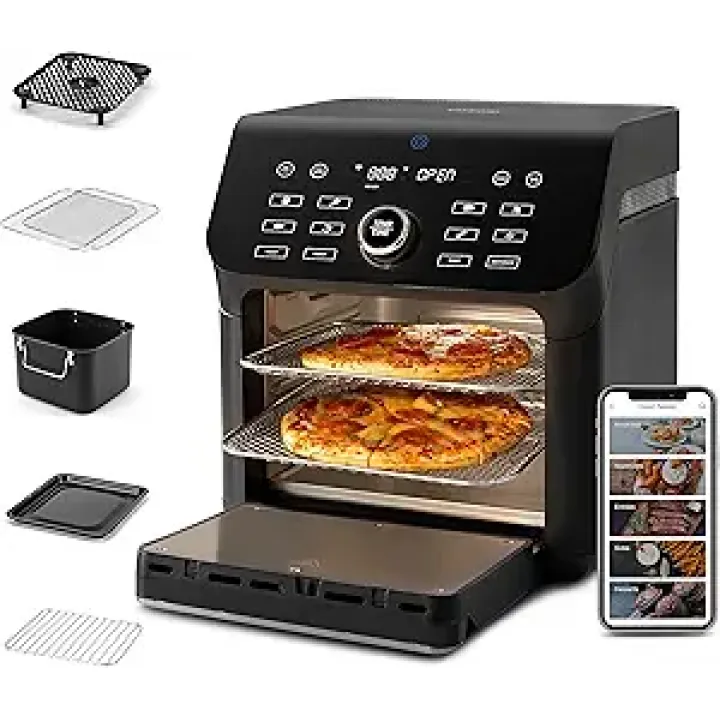 COSORI Air Fryer Toaster Oven Combo, 10 Qt Family Size, 14-in-1 Functions with Dehydrate, Roast, Smart Control Through Phone & Voice, 1000+ In-APP Recipes & 6 Dishwasher -Safe Accessories, Black