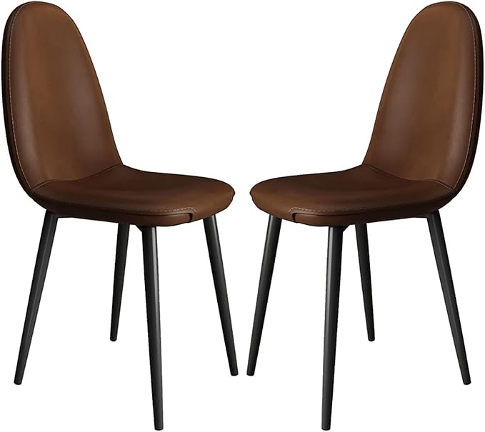 Dining Chairs Set of 2, Dining Kitchen Room Chairs, Comfortable Upholstered Back Chair, Pu Leather Cover Cushion Seat and Black Metal Legs, Side Chairs for Living Room (Color : D)