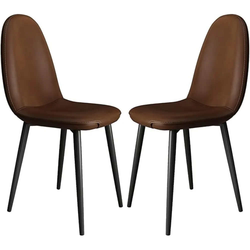 Dining Chairs Set of 2, Dining Kitchen Room Chairs, Comfortable Upholstered Back Chair, Pu Leather Cover Cushion Seat and Black Metal Legs, Side Chairs for Living Room (Color : D)