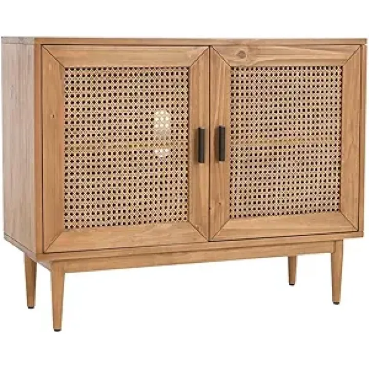 Kosas Home Edris 2-Door Transitional Pine Wood Accent Cabinet in Natural Brown