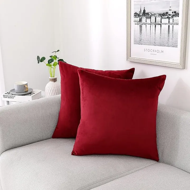 NiNi ALL Decorative Throw Pillow Covers Pack of 2, Velvet Throw Pillow Cases for Couch Pillows Cover Bedroom Living Room Outdoor, Pillow Covers 24x24 Inch Burgundy Red