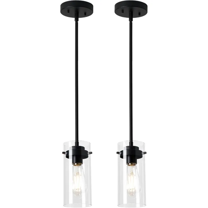 EAPUDUN Pendant Lights (2 Packs), Hanging Lights Fixtures, Clear Glass Shade Kitchen Lighting, Matte Black Farmhouse Kitchen Dining Table Ceiling Lights -PDA1353-B-MBK