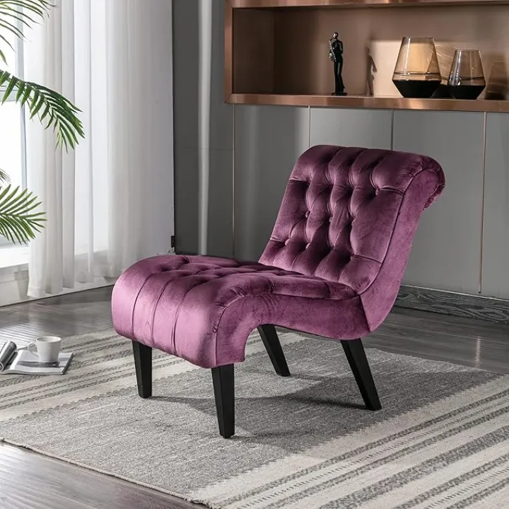 HomSof Velvet Accent Chair for Living Room, Chaise Lounge Single Sofa, Purple Recliner Chair with Rubber Wood