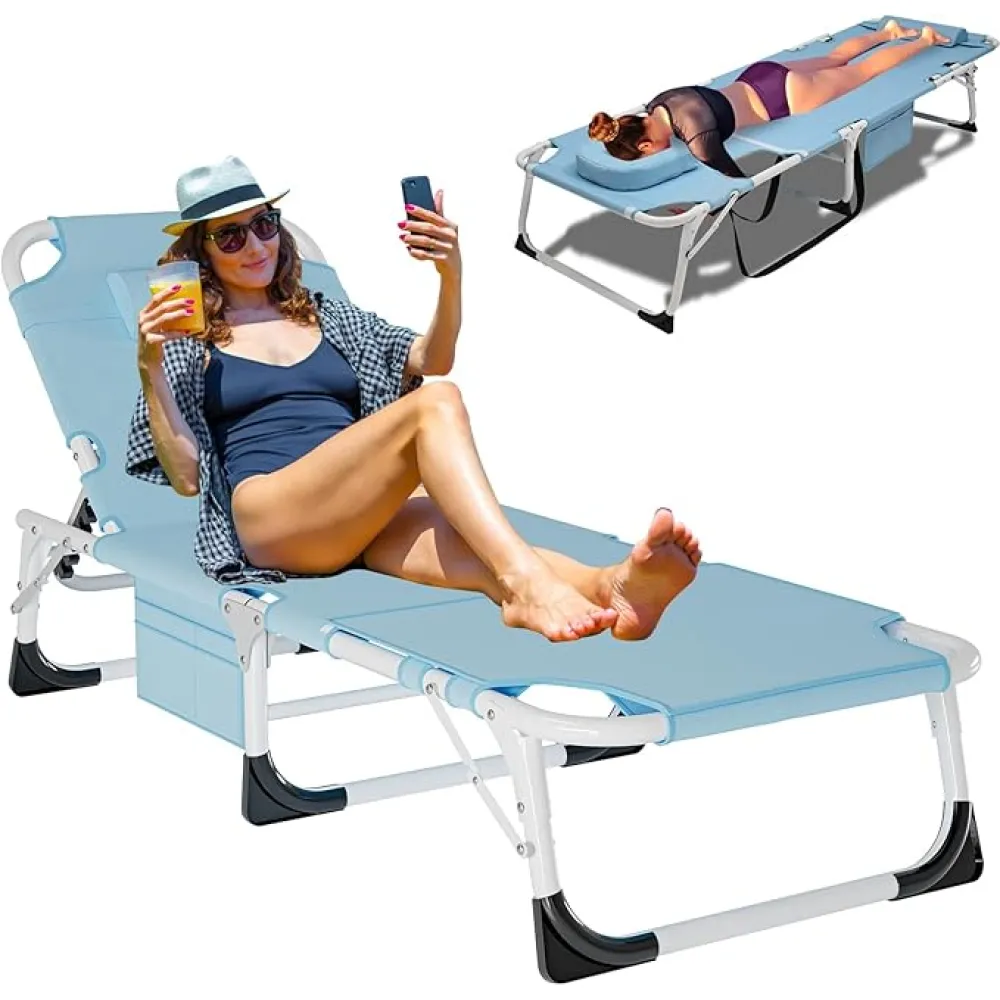 ABORON 3-in-1 Patio Lounge Chair, Folding Heavy Duty Chaise with 500LB Load Capacity, Adjustable Portable Chair for Home, Garden, Beach, Office, Camping & Relaxation