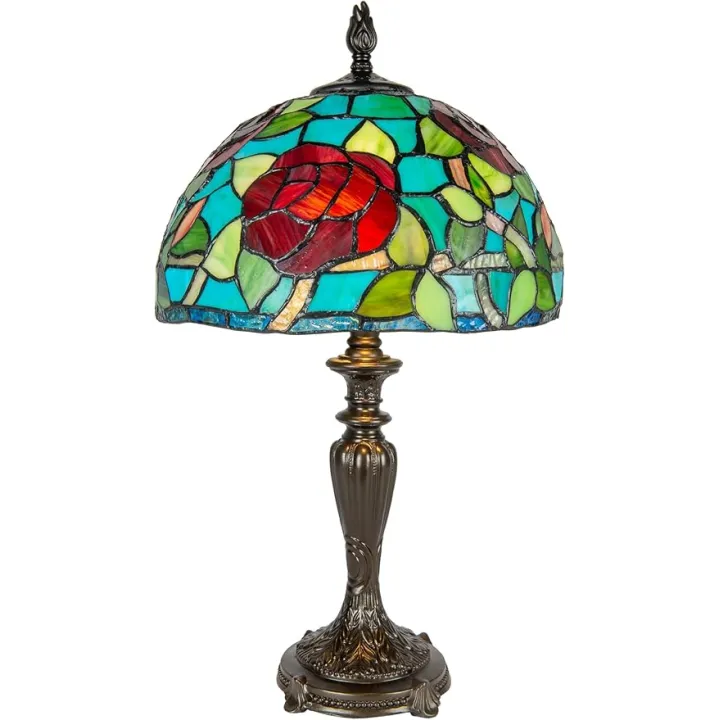 Dale Tiffany Traditional Tiffany Style Table Lamp 19.5" Tall Saros Rose Antique Bronze Finish Base Handcrafted Art Glass Shade for Home Décor, Living Room, Bed Room and Office