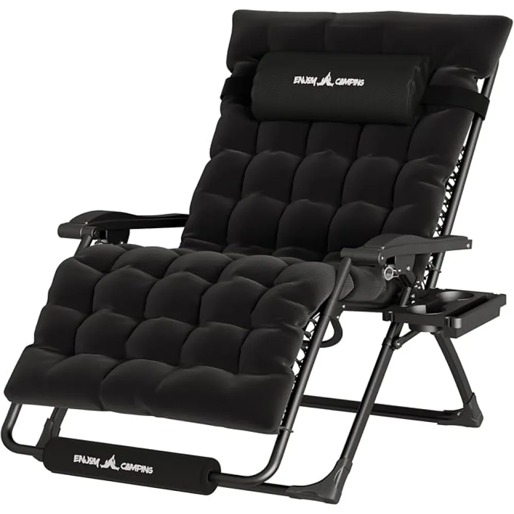 UDPATIO Oversized Zero Gravity Chair 33In XXL Patio Reclining Chair with Cushion, Outdoor Folding Recliner with Pillows|Cup Holder|Foot Rest|Padded Headrest, Black, Support 500LB