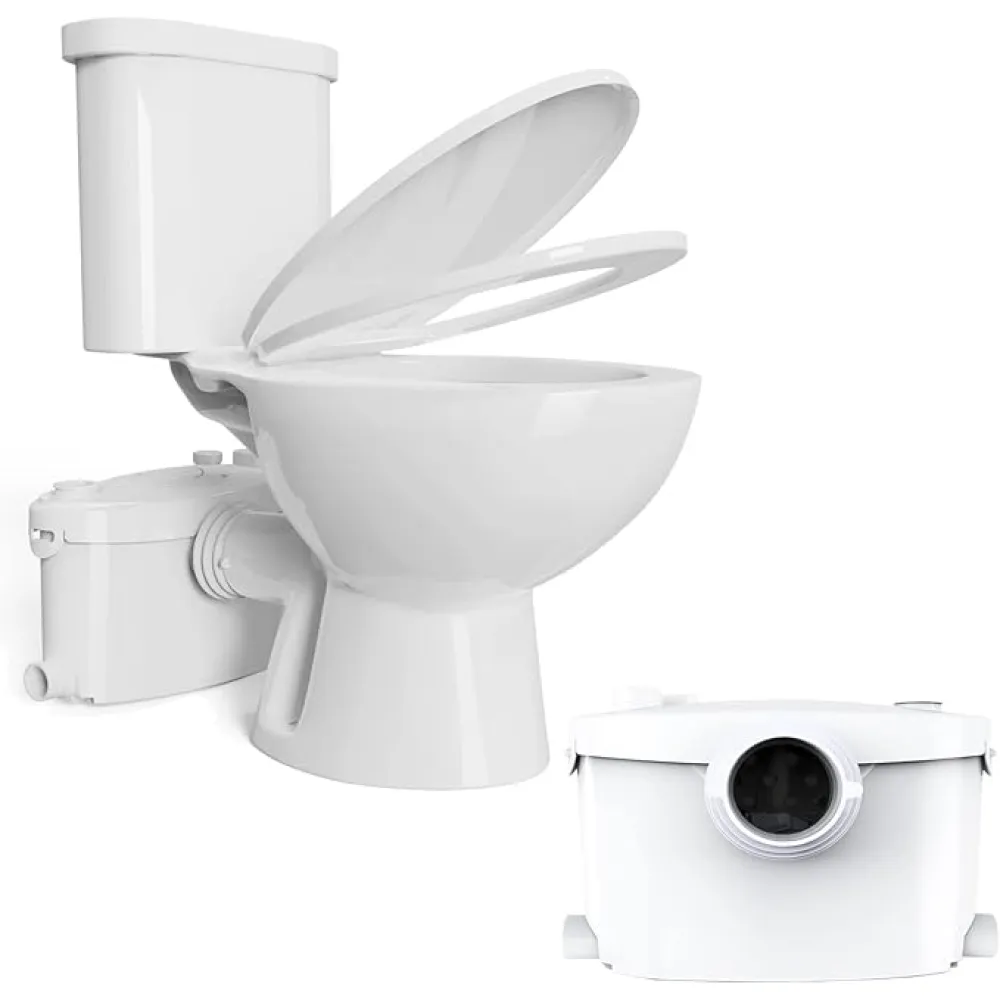 Upflush Toilet for Basement - Macerating Toilet with 600W Macerator Pump, Macerating Toilet System with AC Vent, Macerator Pump System with 4 Water Inltes, for Basement, Sink, Bathroom, Laundry