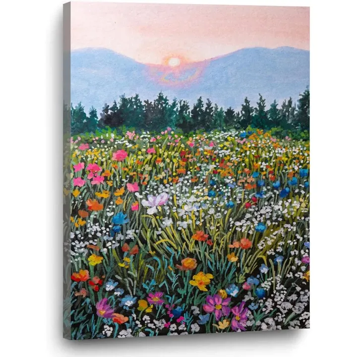 Wildflower Canvas Wall Art Colorful Floral Paintings Watercolor Artwork Home Decor Pink and Blue Flower Painting Spring Pictures Abstract Poster Print 12x16inch No Frame
