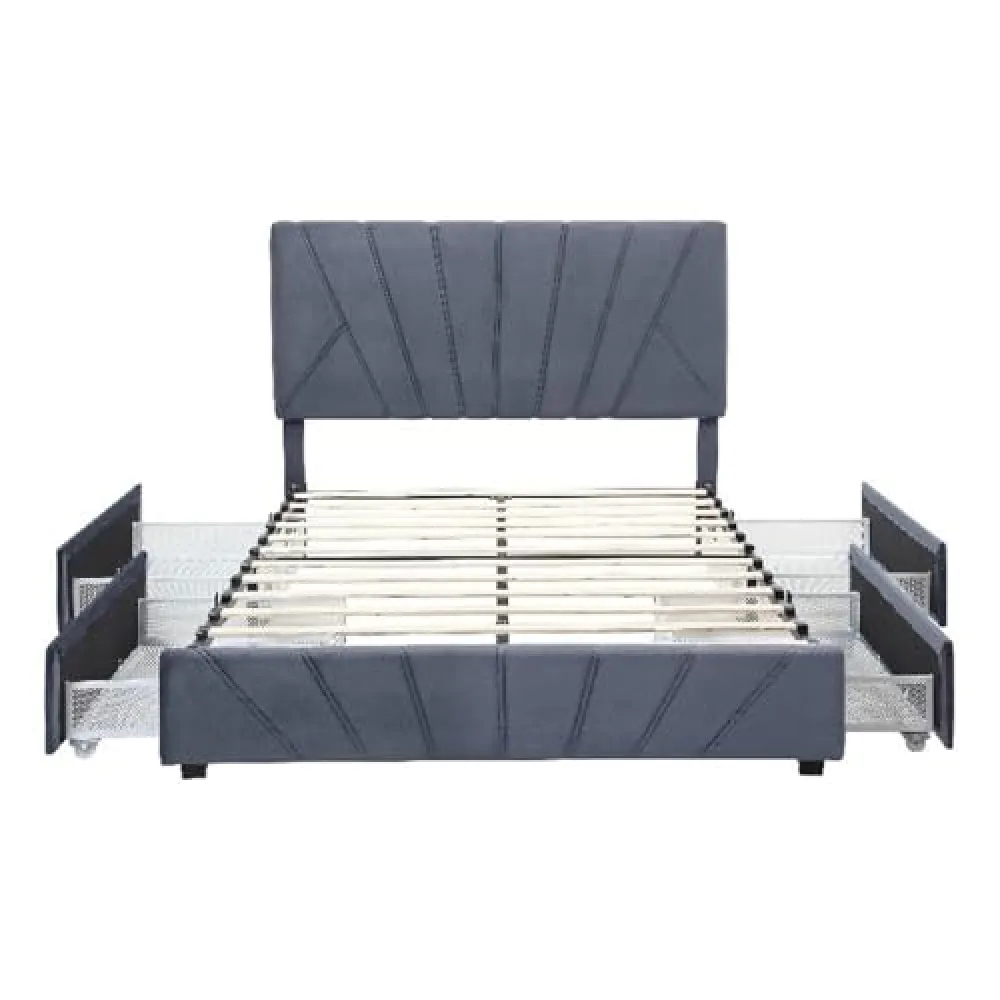 Furniture of America Harper Fabric Upholstered Full Bed with 4-Drawer in Gray