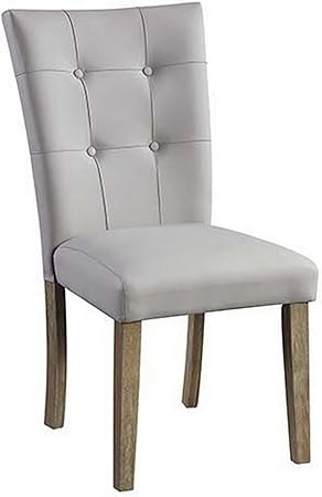 Benjara Dining Lui 26 Inch Modern Side Chair, Button Tufted Back, Set of 2, White and Oak