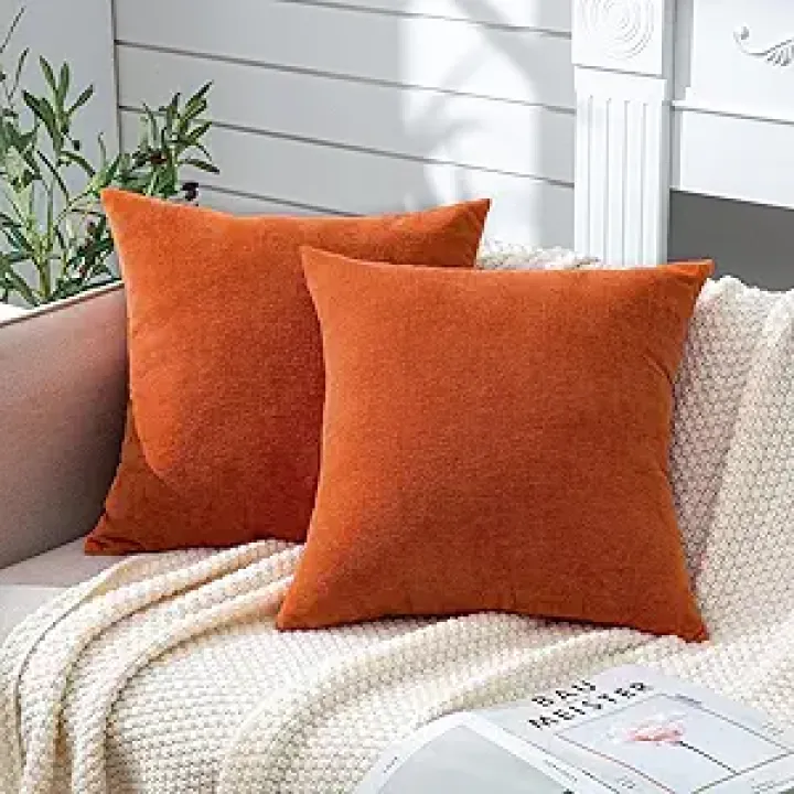 GAWAMAY Decorative Square Throw Pillow Covers 20x20 Inch Set of 2, Super Soft Chenille Pillows Farmhouse Fall Pillowcase for Living Room Bedroom Sofa Couch Cushion Cover Burnt Orange 50x50cm/20x20