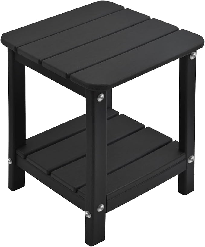 Adirondack Small Outdoor Side Table Patio End Tables for Outside Plastic Outdoor Side Table (Black)