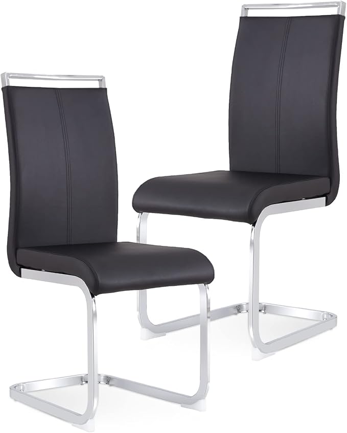 Baysitone Modern Dining Chairs Set of 2, Side & Kitchen Chairs with Faux Leather Padded Seat, High Back, for Dining, Kitchen, Living Room - Black
