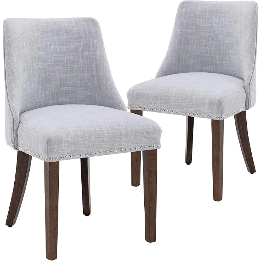 chairus Dining Chairs Set of 2 Mid Century Modern Living Room Chairs with Wood Legs Comfy Upholstered Linen Fabric Side Chair for Kitchen/Restaurant/Bedroom, Grey