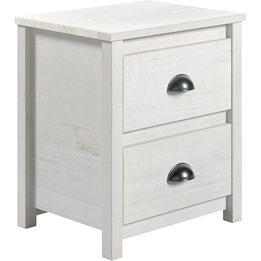 Camaflexi Hampton 2 Drawer Solid Wood Rustic Nightstand - Coastal White Finish