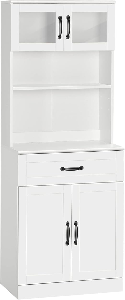 HOMCOM Freestanding Kitchen Pantry, 4-Door Buffet Cabinet with Hutch, Coffee Bar with Adjustable Shelves, 63.5 Inches, White