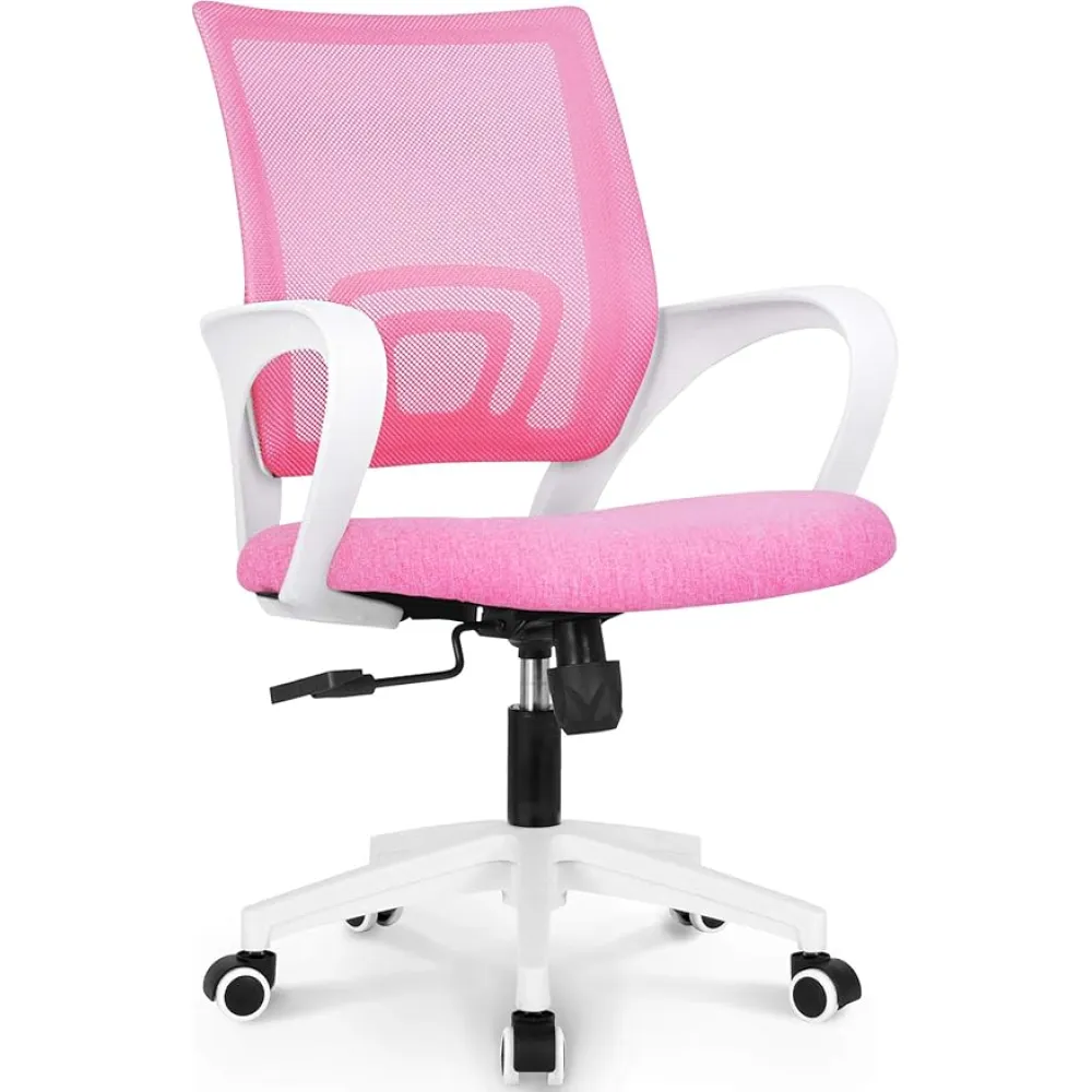NEO CHAIR Office Desk Computer Chair Ergonomic Mesh Gaming Mid Back Seat with Comfy Lumbar Support Adjustable Height Swivel for Home Task (Pink)