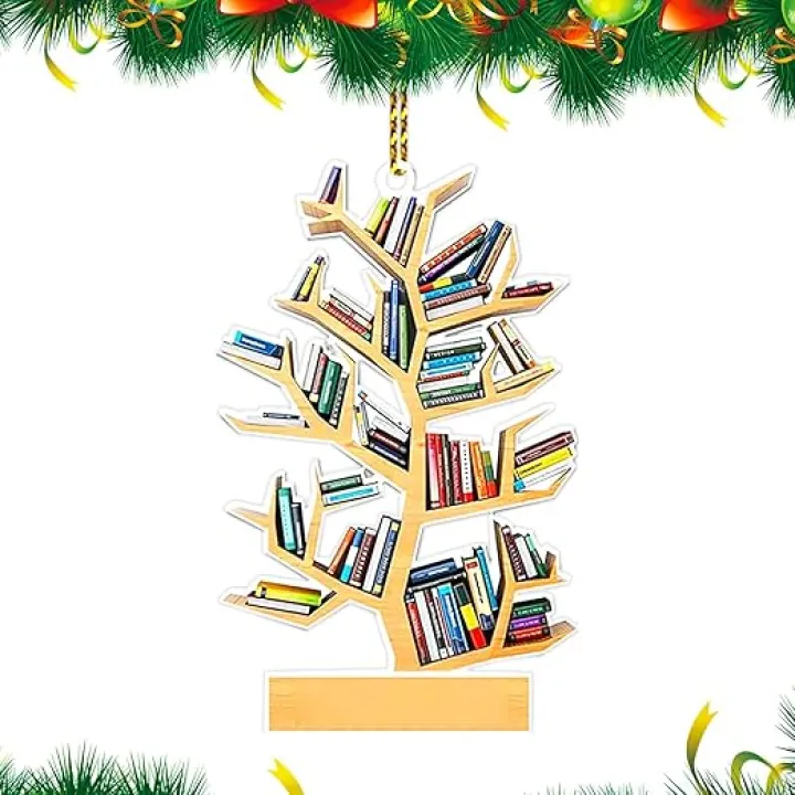 Book Lover Christmas Ornaments 2024, Christmas Tree Decorations Reading Ornament 2-Sided Flat Book Shelf Decor, Ideal Gifts for Book Lovers Teacher Librarian Bookworm Reader Reading Lover Nerd(Tree)