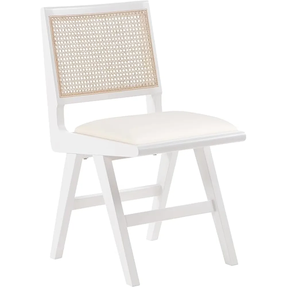 Meridian Furniture 897White-SC Abby Collection Mid-Century Modern Dining Side Chair with Natural Cane Back, White Vegan Leather Seat, White Finish, Mango Wood, 18" W x 22" D x 34.5" H, White, Set of 2
