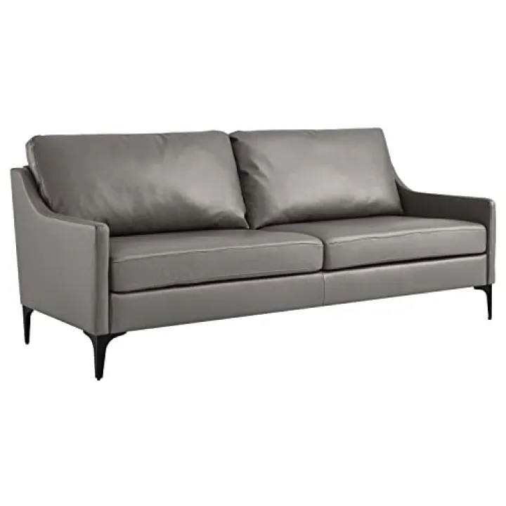 Modway Corland Modern Style Leather and Metal Sofa in Gray Finish