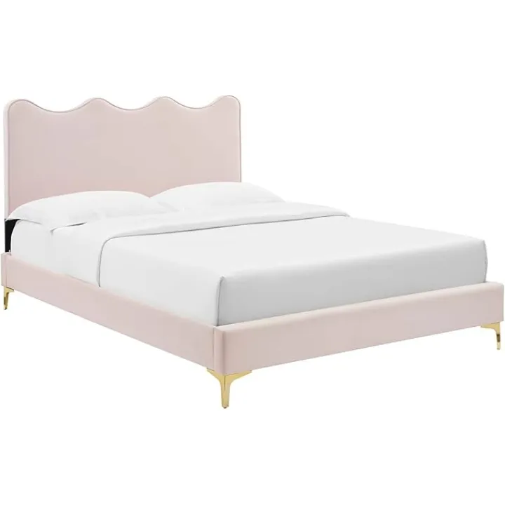 Modway Current Modern Performance Velvet Queen Platform Bed - Pink