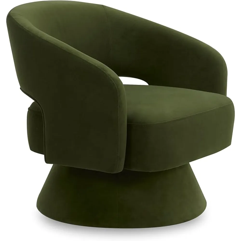 CHITA Swivel Accent Chair Armchair, FSC Certified Velvet Barrel Chair for Living Room Bedroom, Forest Green