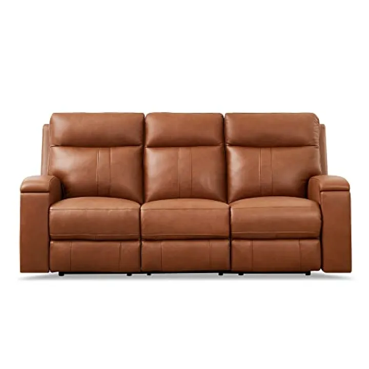 Hydeline Venice Zero Gravity Power Recline and Headrest Top Grain Leather Sofa Couch with Hidden Cup Holder, 86", Nutmeg Brown, Memory Foam, Pocket Coils and Control Panel