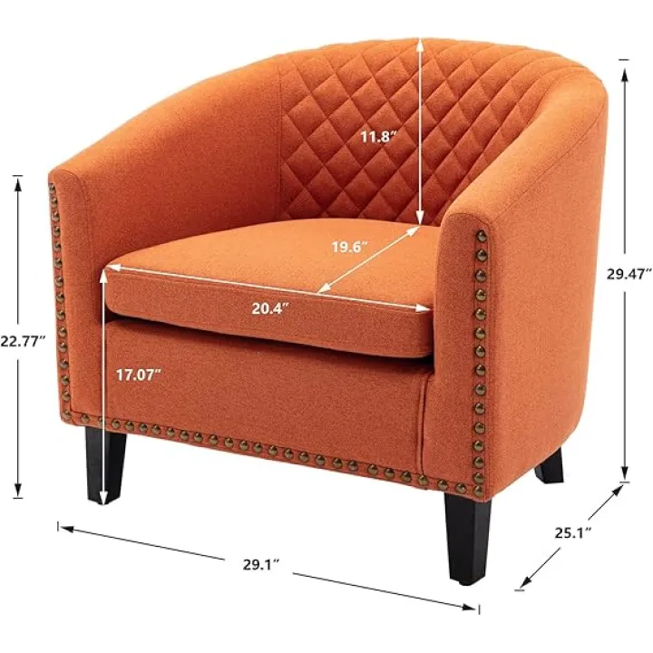 Accent Barrel Chairs for Living Room, Elegant Arm Chair Upholstered Tufted Club Chair for Bedroom,Comfy Single Sofa Office Guest Chatting Chair with Sturdy Legs (Orange (Linen))