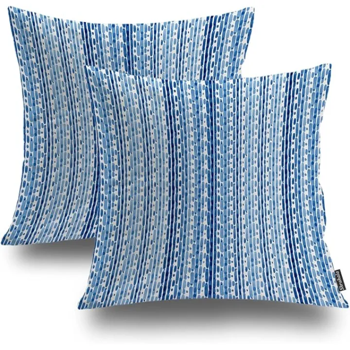 Shrahala Blue Abstract Stripes Decorative Throw Pillow Cover, Modern Square Pillowcase Blended Double-Sided No Inserts for Bedroom Living Room Set of 2 (16 x 16 in)