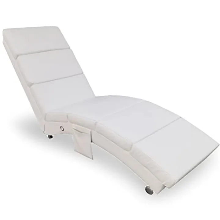BAKAJI Sdraio Relax Lounge con Tasca Laterale ed Imbottitura ad Alta Intensità per Maggior Comfort, Poltrona da lettura Ergonomica con Schienale Alto e Struttura Solida, in Ecopelle (White)