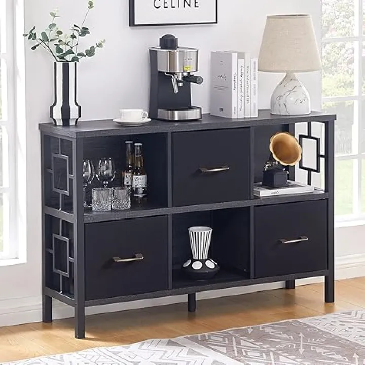 HOMISSUE 6 Cube Storage Organizer Shelf, Rustic Short Bookshelf with 3 Cubby Bin, Industrial Horizontal Bookshelves with Metal Frame, Low and Wide Bookcase for Living Room and Office, Grey