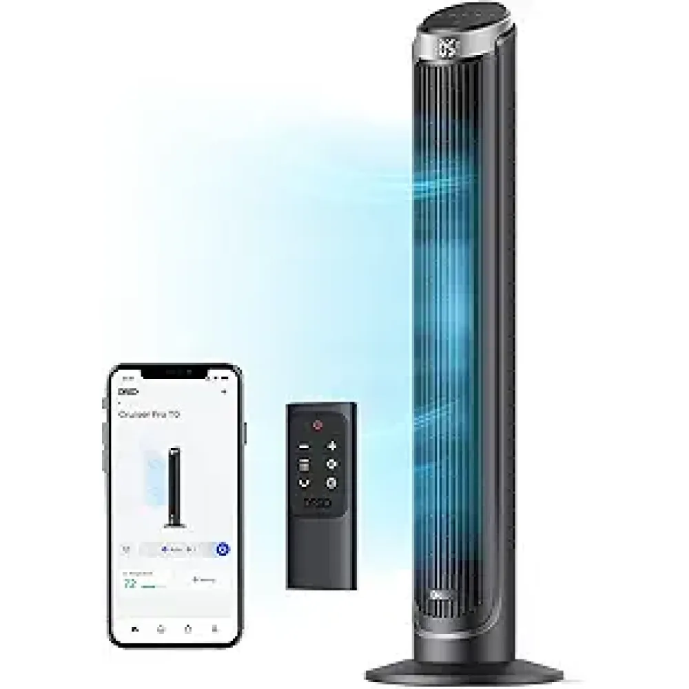 Dreo Smart Tower Fan for Bedroom, 26ft/s High-Speed 40" Standing Fan, 5 Speeds 4 Modes, Quiet 90° Bladeless Oscillating Fan with Remote, 12H Timer, Touch Control, Work with Alexa, Silver