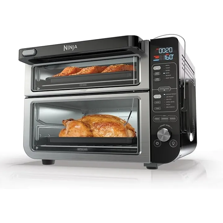 Ninja DCT451 12-in-1 Smart Double Oven with FlexDoor, Thermometer, FlavorSeal, Smart Finish, Rapid Top Convection and Air Fry Bottom , Stainless Steel