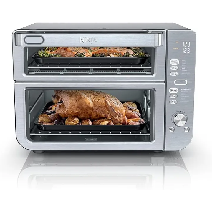 Ninja DCT401 12-in-1 Double Oven with FlexDoor, FlavorSeal & Smart Finish, Rapid Top Convection and Air Fry Bottom , Bake, Roast, Toast, Air Fry, Pizza and More, Stainless Steel